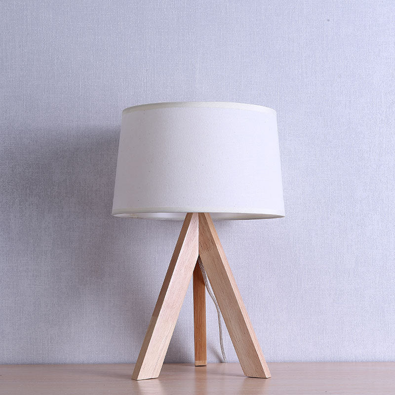 Modern Tapered Drum Nightstand Lamp - White Fabric Reading Light