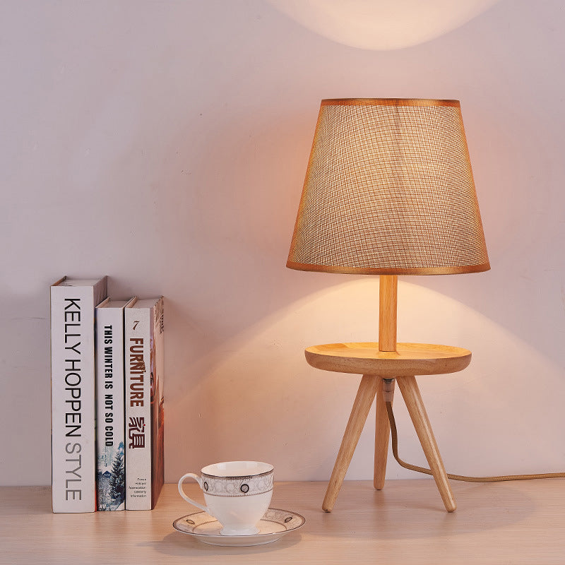 Modern Brown Desk Lamp With Flared Fabric Shade - Small Study Table Light