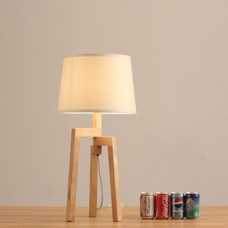 Modern Cone Shade Desk Light With Fabric & Wood Accents - 1 Bulb Night Table Lamp For Living Room