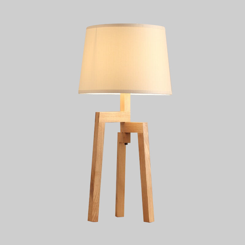 Modern Cone Shade Desk Light With Fabric & Wood Accents - 1 Bulb Night Table Lamp For Living Room