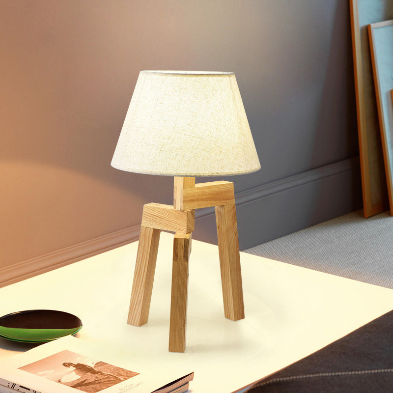 Modern White Fabric Nightstand Lamp With Wide Flare - Perfect Reading Light For Living Room