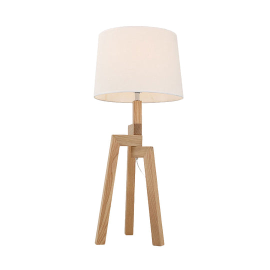 Modern White Fabric Desk Lamp With Wood Tripod Base