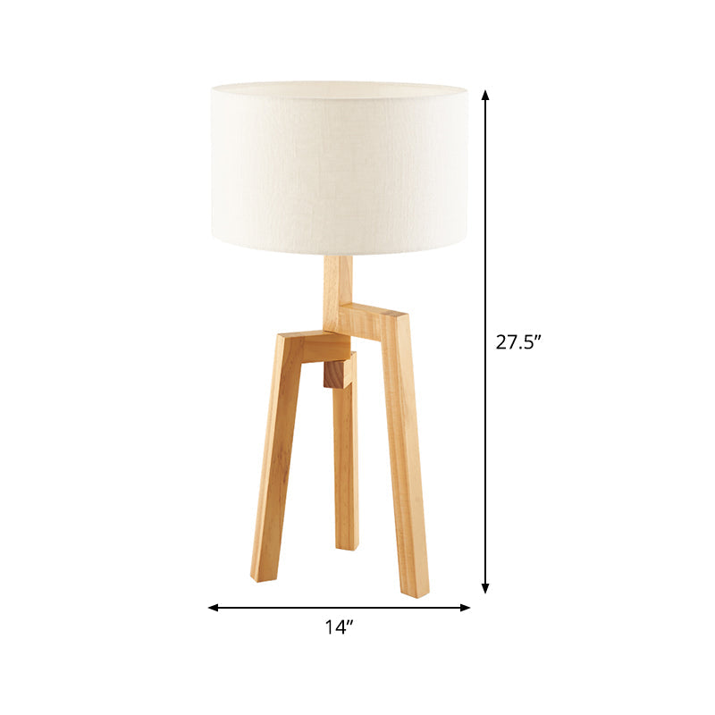 Modern White Table Lamp With Drum Fabric Shade - Sleek Bedside Task Lighting