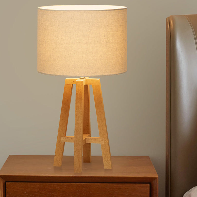 Modern Cylinder Nightstand Lamp With Flaxen/White Fabric Shade - Perfect Reading Book Light (1 Head)