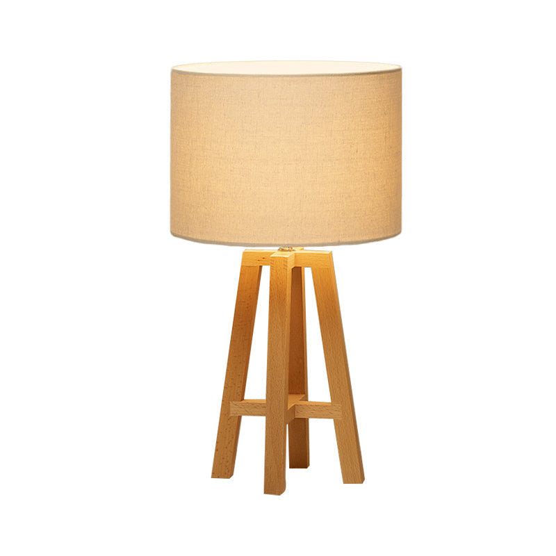 Modern Cylinder Nightstand Lamp With Flaxen/White Fabric Shade - Perfect Reading Book Light (1 Head)