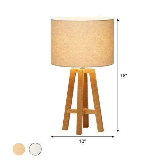 Modern Cylinder Nightstand Lamp With Flaxen/White Fabric Shade - Perfect Reading Book Light (1 Head)