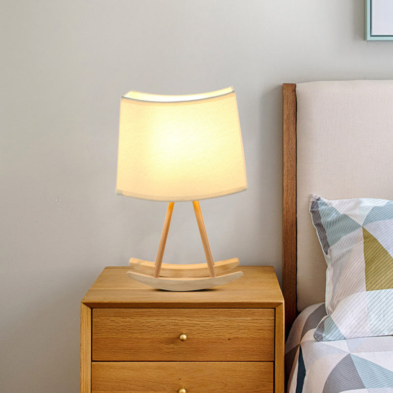 Contemporary Fabric Shaded Table Light: Small White Desk Lamp With Wood Base