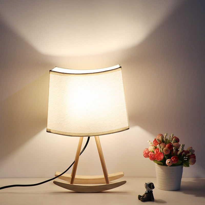 Contemporary Fabric Shaded Table Light: Small White Desk Lamp With Wood Base