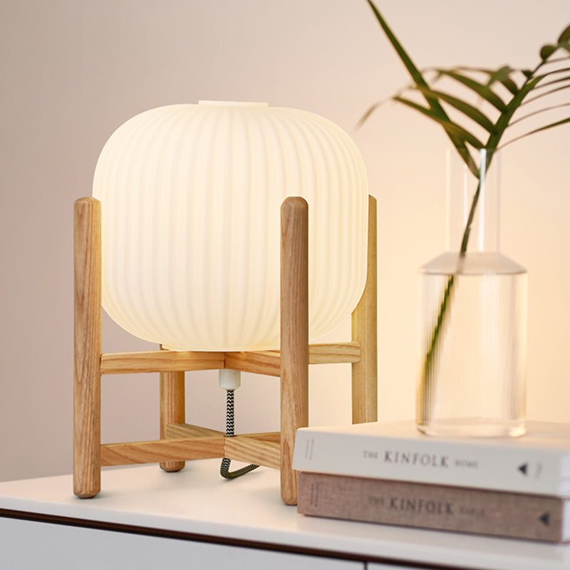 Modernist White Glass Lantern Task Lamp For Dining Room And Reading - 1 Bulb