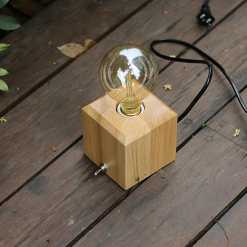 Contemporary Square Wood Table Lamp - Small Desk Light With 1 Bulb In Beige For Living Room