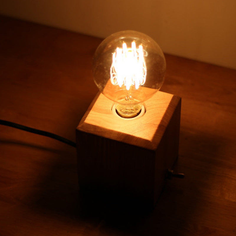 Contemporary Square Wood Table Lamp - Small Desk Light With 1 Bulb In Beige For Living Room