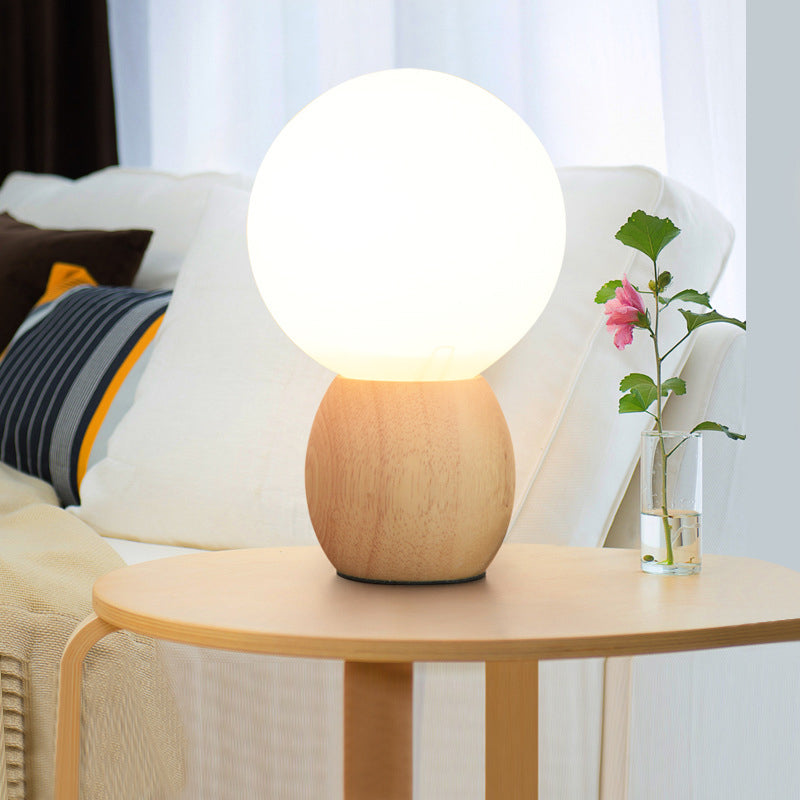 Contemporary White Glass Spherical Task Light: 1-Bulb Reading Book Light In Wood