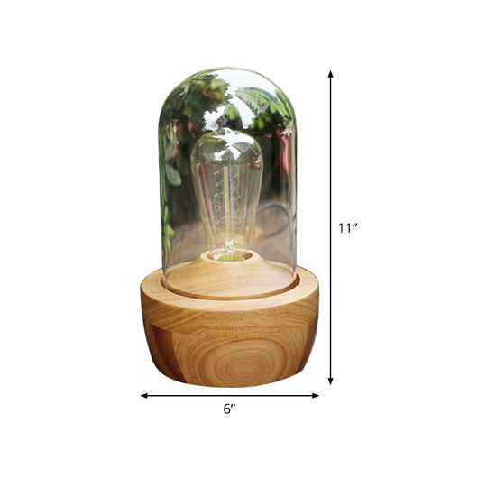 Modern Glass Cylinder Table Lamp With Wood Base For Bedroom