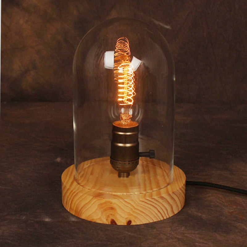Modern Wood Table Lamp With Clear Glass Shade - Sleek Desk Light