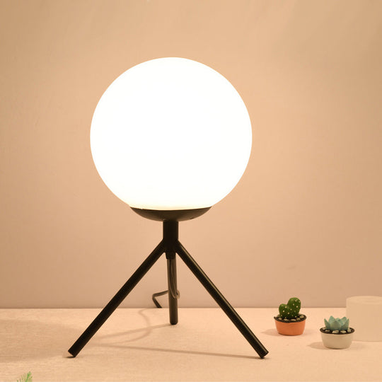 Modern Opal Glass Sphere Desk Lamp With Metal Tripod In Gold/Black Black