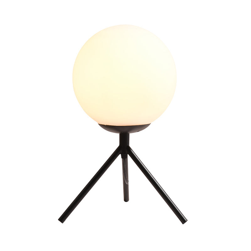 Modern Opal Glass Sphere Desk Lamp With Metal Tripod In Gold/Black