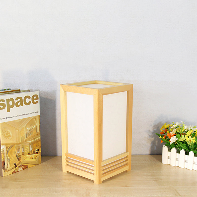Small Light Wood Rectangle Table Lamp For Modern Living Room - Beige
