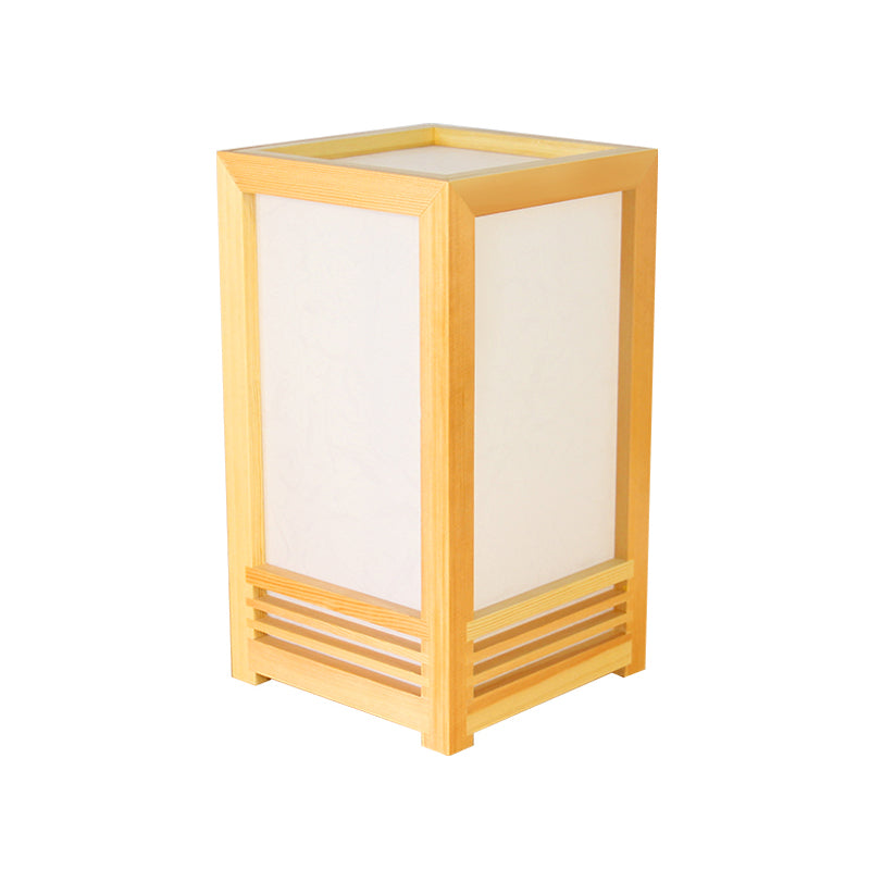 Small Light Wood Rectangle Table Lamp For Modern Living Room - Beige