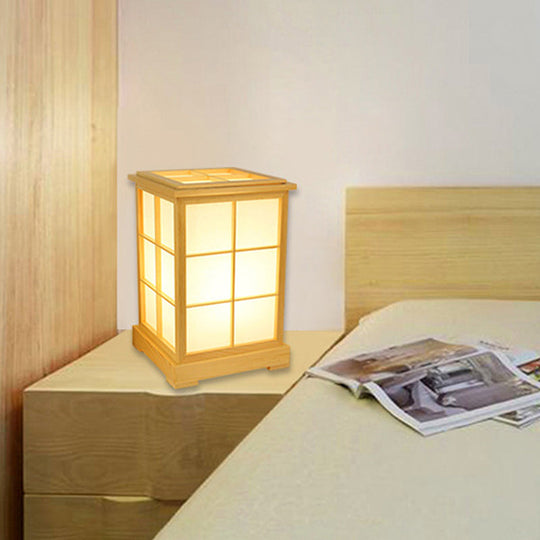 Chinese Beige Wood Table Lamp: Classic Book Reading Light For Bedroom
