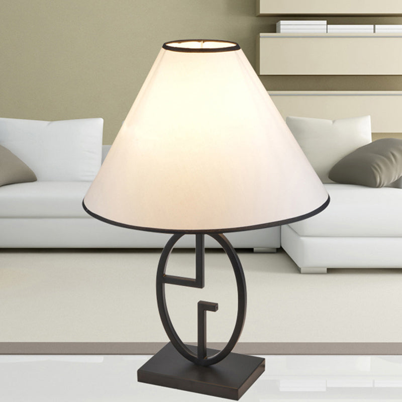 Modern White Fabric Table Light With Flare Design & Metal Base - Small Desk Lamp