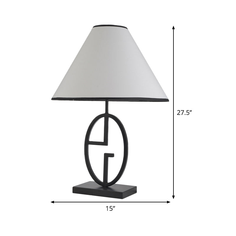 Modern White Fabric Table Light With Flare Design & Metal Base - Small Desk Lamp