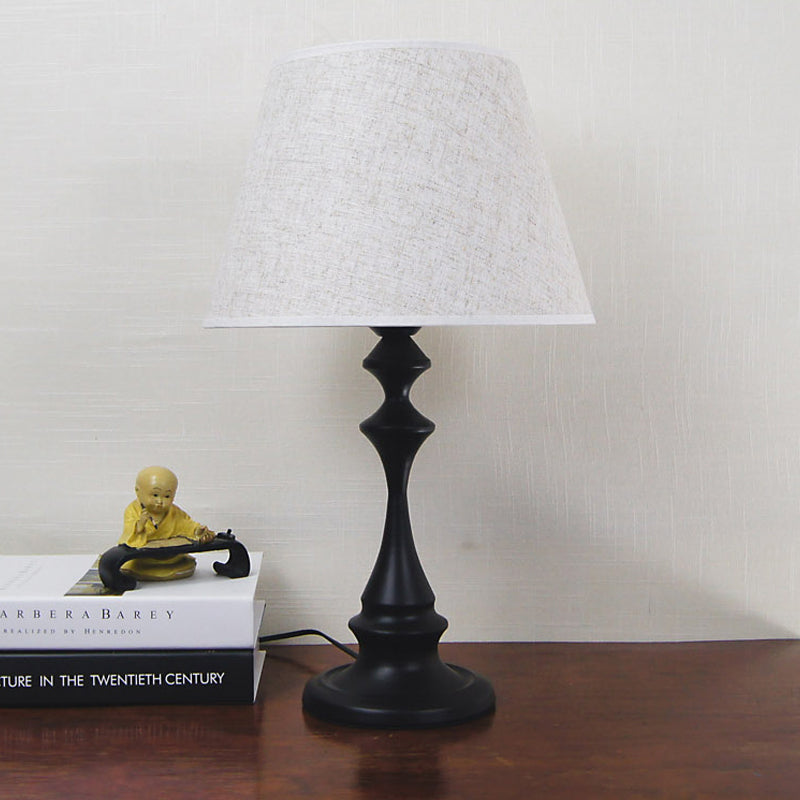 Modern White Study Table Lamp With Flare Fabric Shade - Small Desk Light