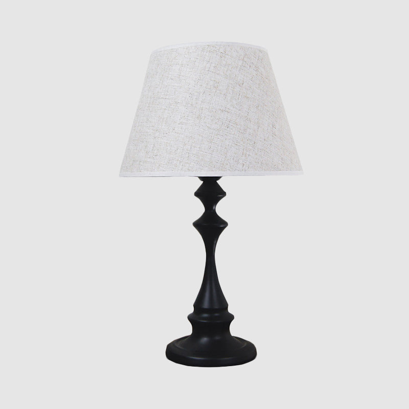 Modern White Study Table Lamp With Flare Fabric Shade - Small Desk Light
