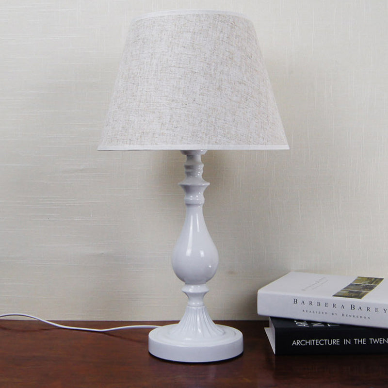 Modernist Metallic Desk Lamp: Urn-Shaped White Table Light With Fabric Shade
