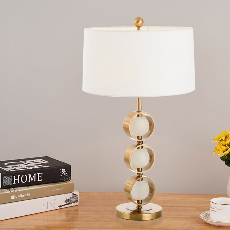 Modernist Drum Shade Desk Light - White Fabric Night Table Lamp For Bedroom