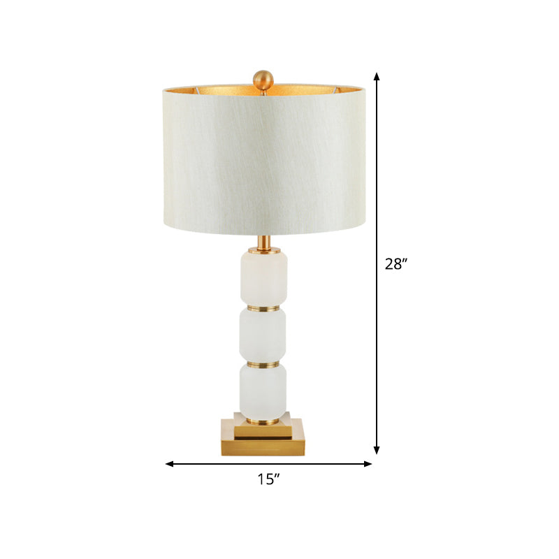 Modern 1-Head White Nightstand Lamp With Reading Light Elegant Fabric Shade