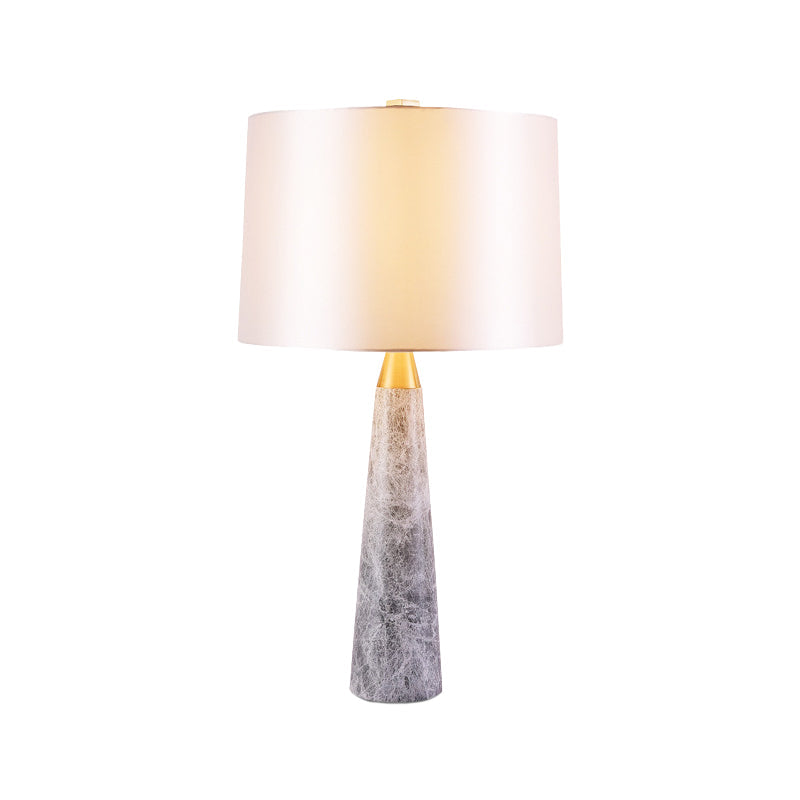 Modernist Study Lamp With Drum Shade - White Task Lighting On Marble Base