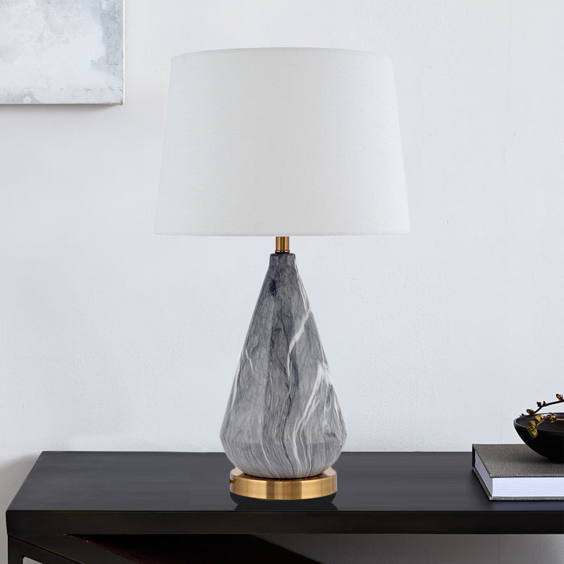 Modern Teardrop Ceramic Table Lamp: Grey Desk Light With White Fabric Shade