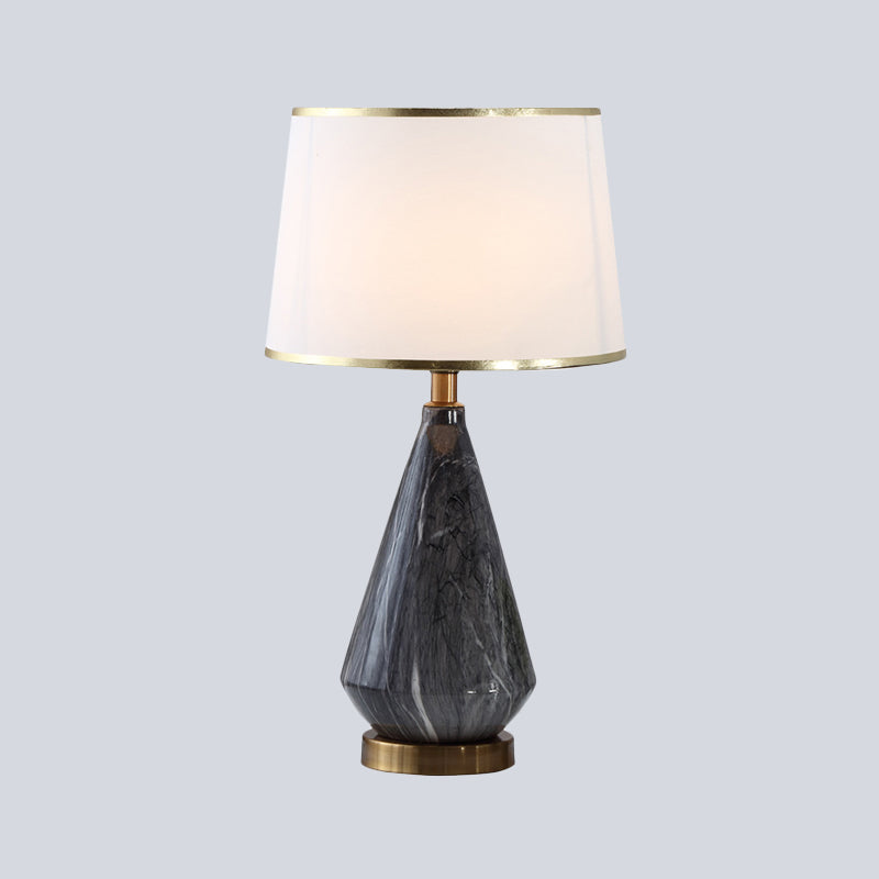 Modernist Black Head Study Task Lamp With Flared Fabric Shade