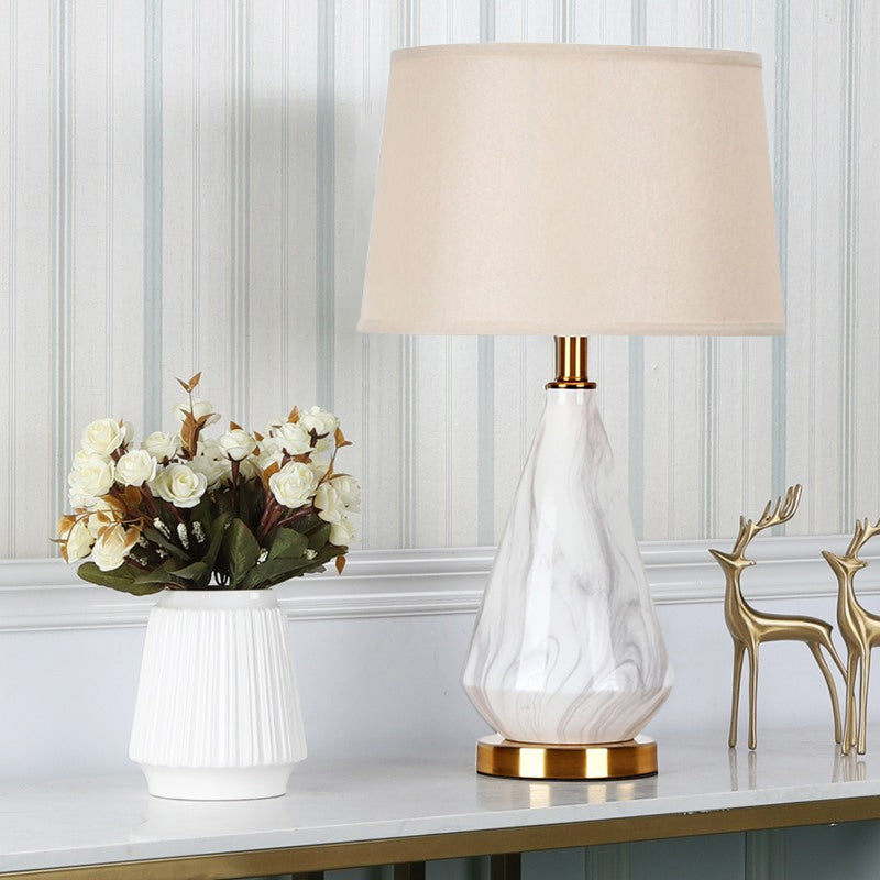 Modern White Barrel Table Lamp With Fabric Shade - Contemporary Task Lighting