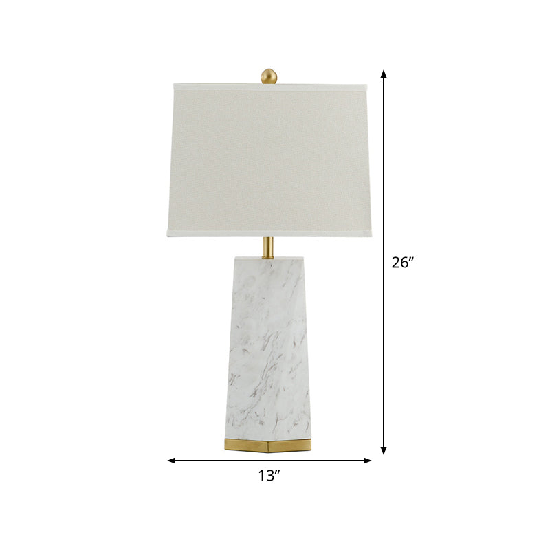Modern White Trapezoid Table Lamp With Fabric Shade & Marble Base
