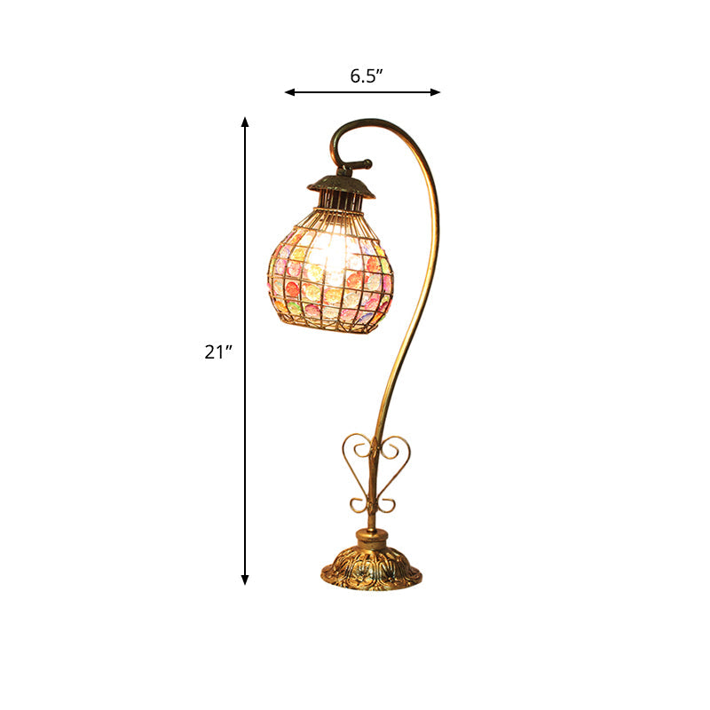 Metal Table Lamp - Vintage Red/Pink/Yellow Dome/Globe/Cylinder Design With Curved Arm For Living