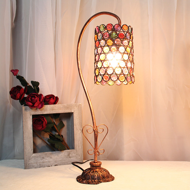 Metal Table Lamp - Vintage Red/Pink/Yellow Dome/Globe/Cylinder Design With Curved Arm For Living