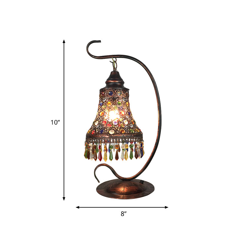 Art Deco Metal Rust Nightstand Lamp - Flared 1 Head Living Room Lighting