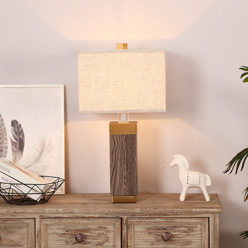Modernist Flaxen Task Lamp With Fabric Shade - 1 Bulb Rectangular Nightstand Light