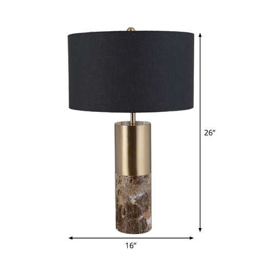 Modern Black Cylinder Fabric Table Light With Marble Base