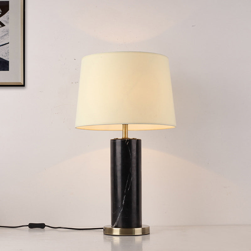 White Contemporary Tapered Drum Nightstand Lamp - Stylish 1-Head Reading Light