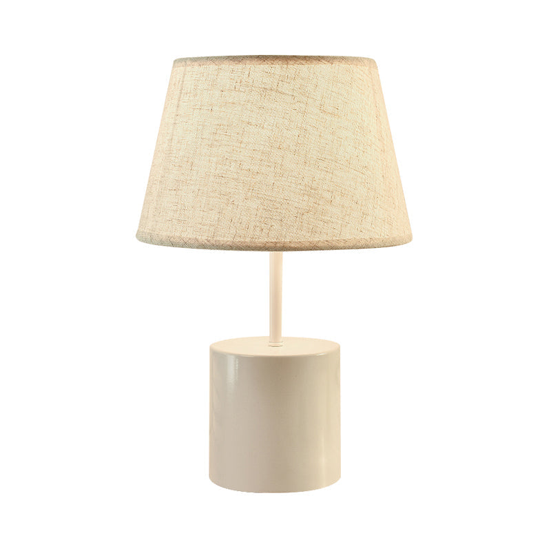 Nordic Style Fabric Conical Table Lamp With Flaxen Shade And Metallic Base