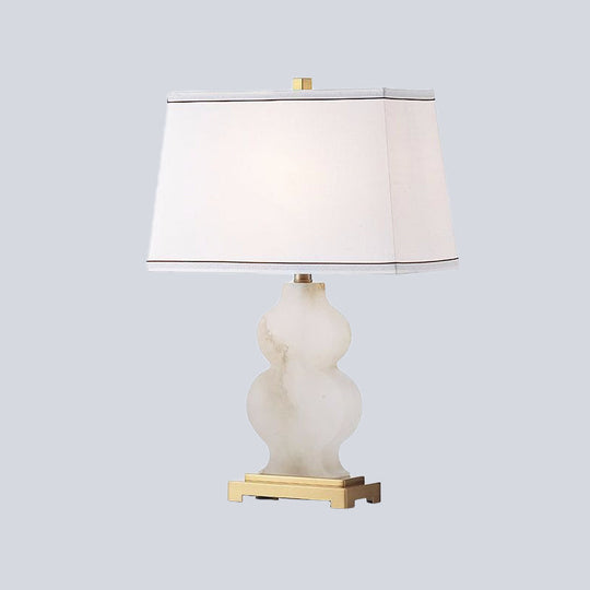 Modern Fabric Tapered Task Light - 1 Head White Nightstand Lamp With Gourd Marble Base