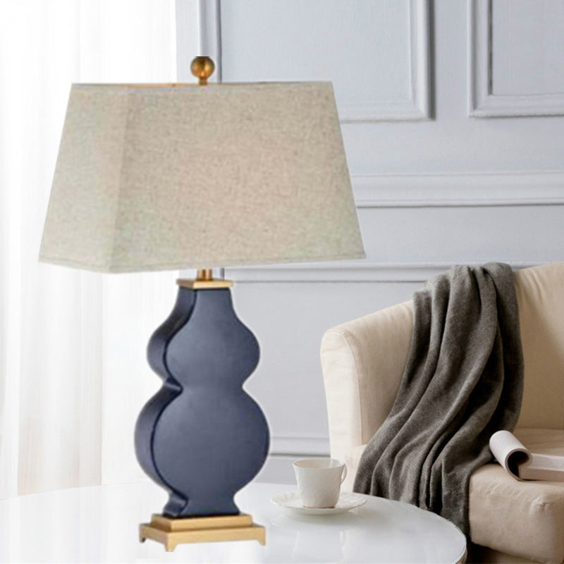 Blue Modernist Pagoda Desk Lamp: 1-Bulb Fabric Night Table Light For Bedroom
