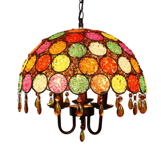 Antique Bronze Metal Pendant Chandelier With Crystal Accent - 3 Head Dining Room Ceiling Light