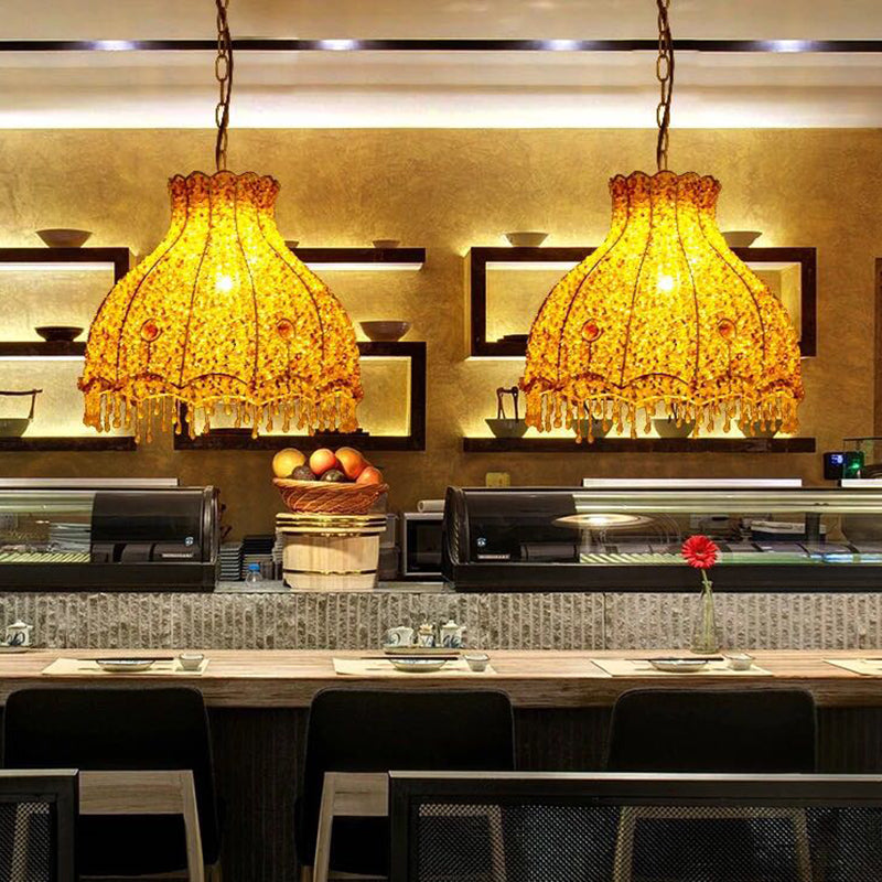 Yellow Scalloped Pendant Lamp - Decorative Metal Restaurant Lighting