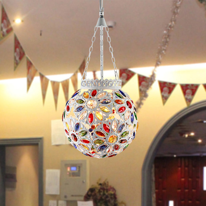 Metal White Hanging Light Globe: Traditional Suspension Lamp For Dining Room