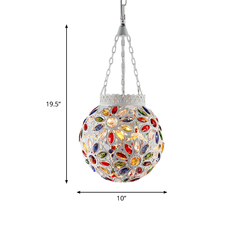 Metal White Hanging Light Globe: Traditional Suspension Lamp For Dining Room