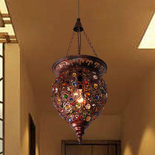 Copper Drop Urn Pendant Light For Traditional Balcony Lighting