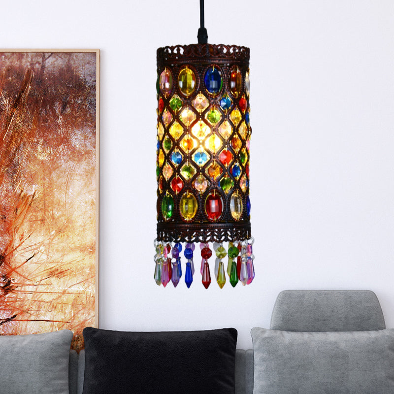 Copper Cylinder Ceiling Hang Fixture - Traditional Metal Suspension Light For Restaurants